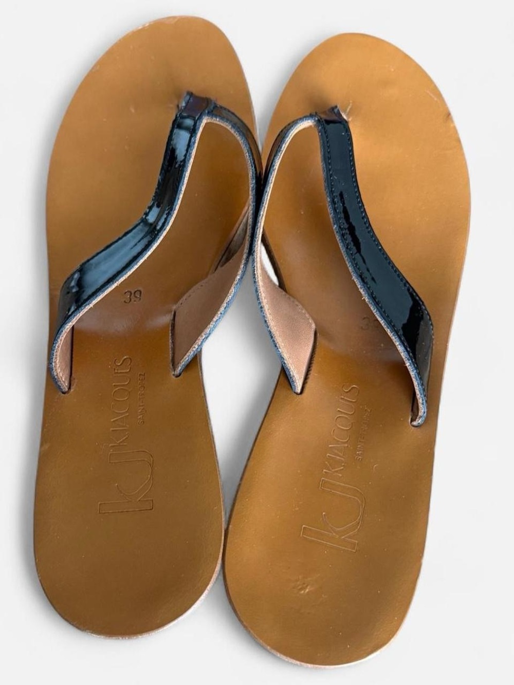 Women’s Wedge Cork Flip-Flop Sandals with Black Patent Straps - Picture 4 of 4